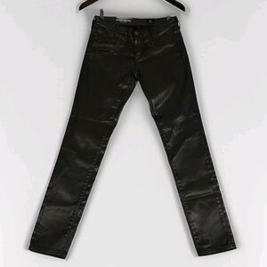 AG Adriano Goldschmied The Legging Ankle Moto Pants Women 27 Dark Olive Coated